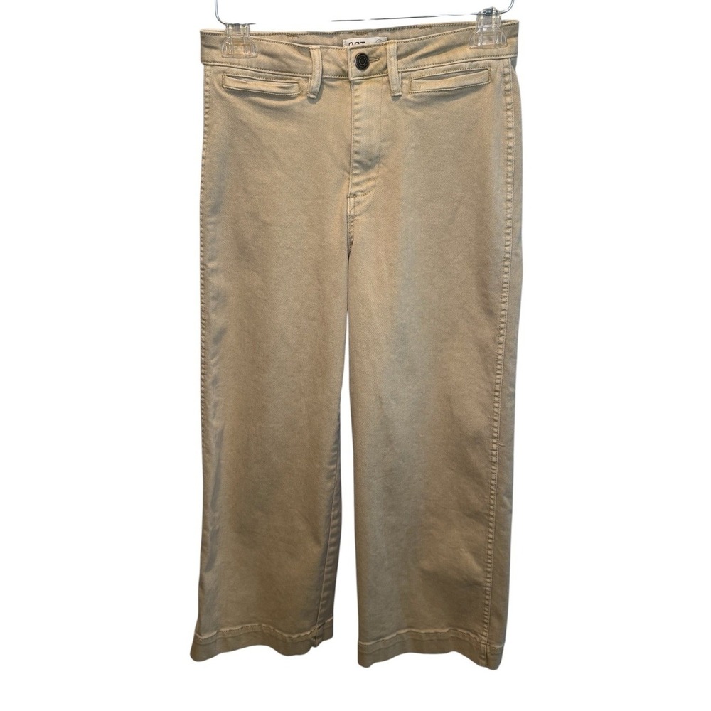 OAT New York Womens Tan Wide Leg Cropped Pants Stretch Khaki Trousers 2/26